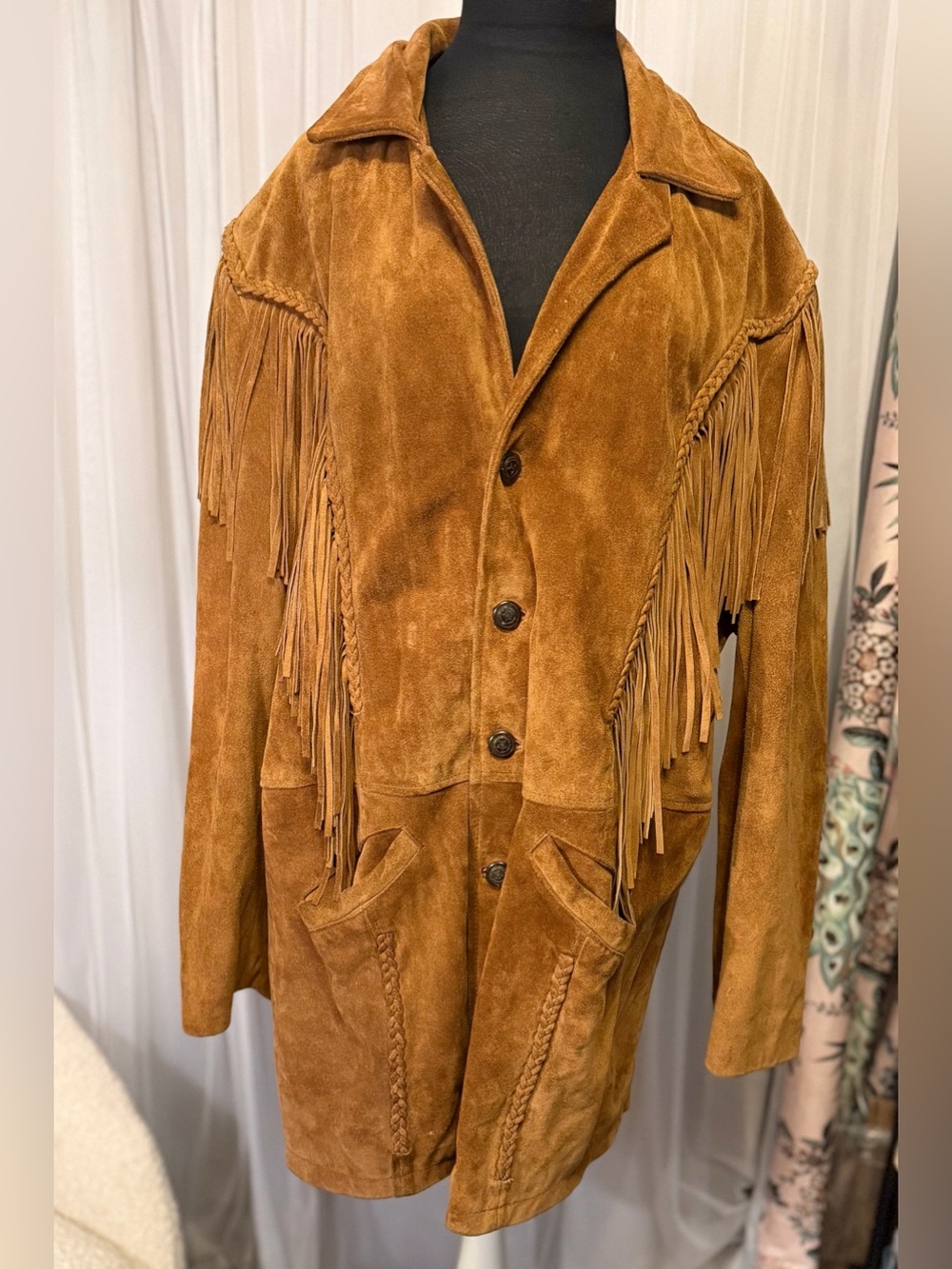 3B West by Tansmith Genuine Suede Leather Fringe Western Coat XL